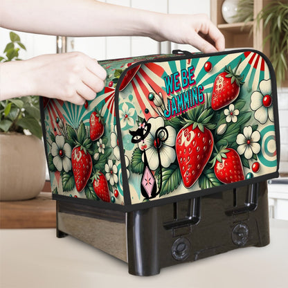 Vintage Strawberry Designed 2 Slice Toaster Cover, Kitschy Cute Atomic Cat, We Be Jamming - Mid Century Modern Gal