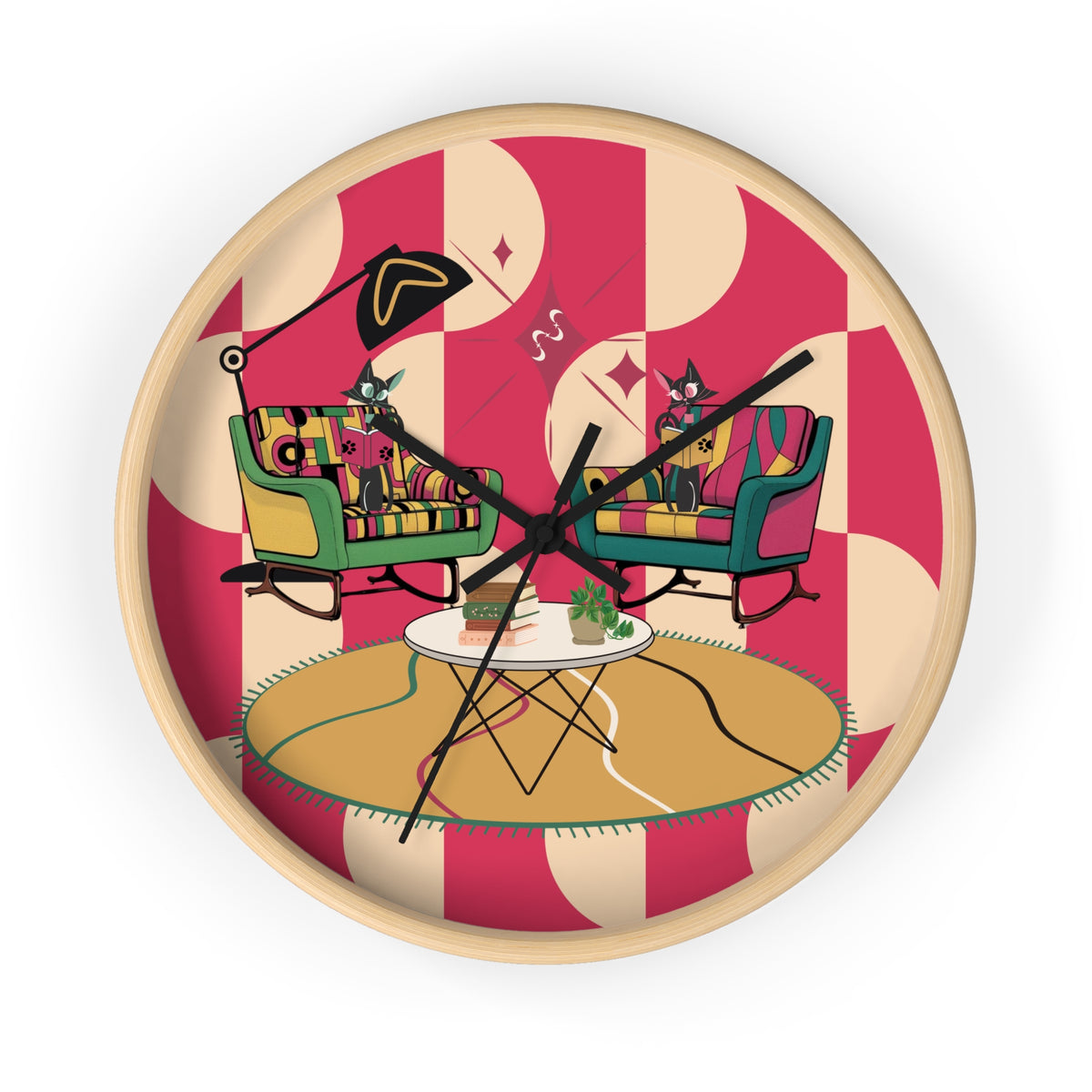 Mid Century Modern Wall Clock  Book Lovers, Book Club Gal, Kitschy Mod Cozy Living Room Decor, Vintage Style Clock - Mid Century Modern Gal