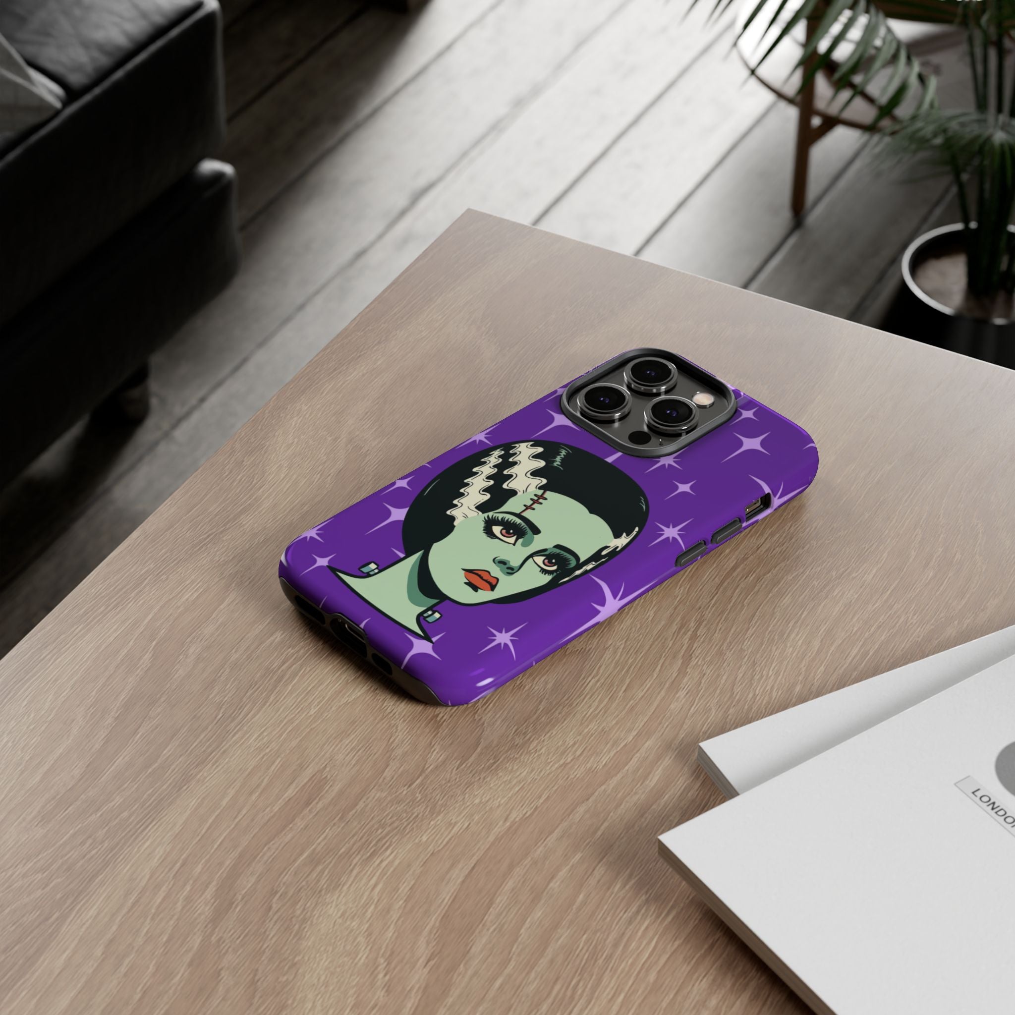 Bride of Frankenstein Retro Mid Mod Horror Buff Purple Halloween Tough Phone Case