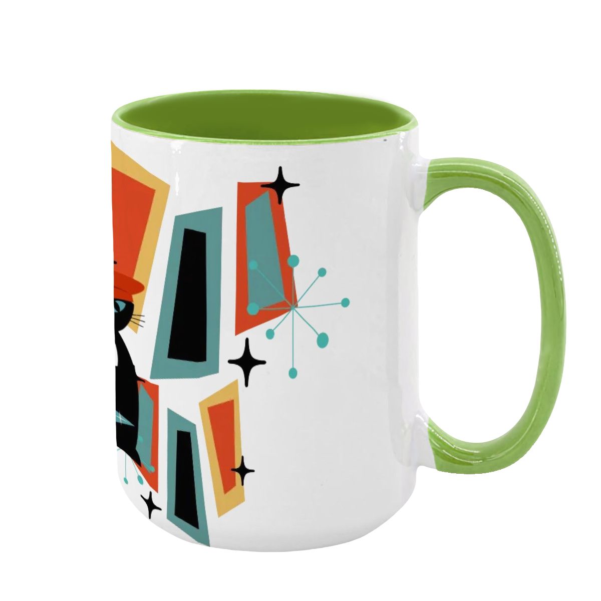 Atomic Cat Mid Century Modern Coffee Mug With Geometric Design - Mid Century Modern Gal