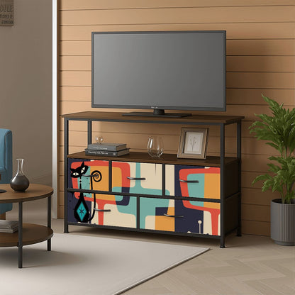 Mid Century Modern Atomic Cat, Mid Mod Geometric Designed TV Stand Media Console - Mid Century Modern Gal