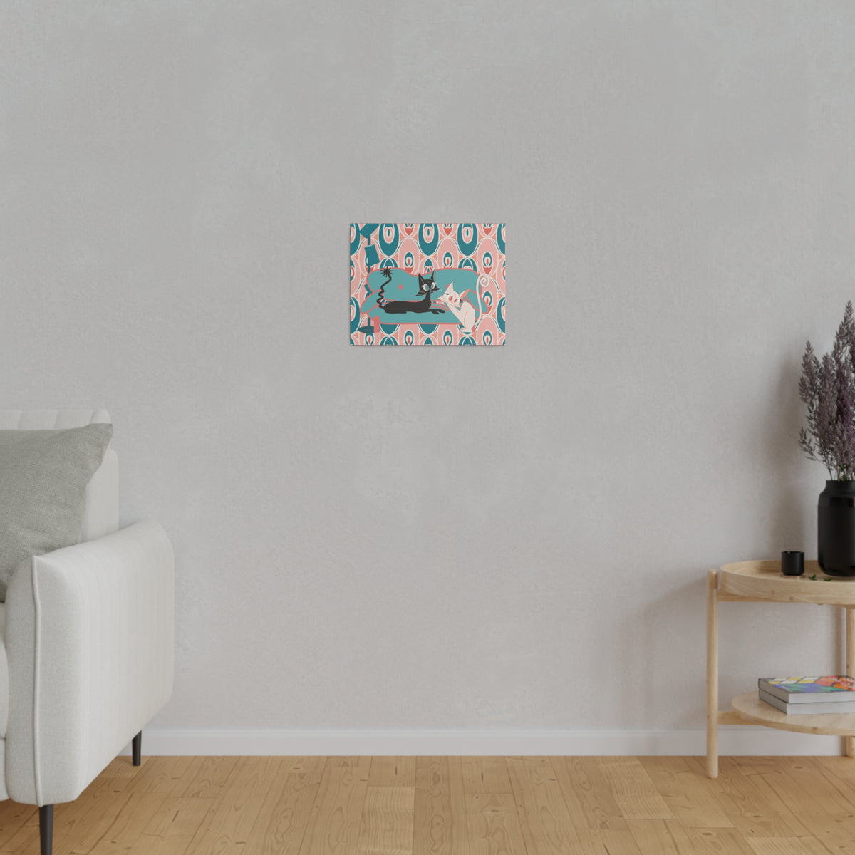 Atomic Cat Wall Art, Teak, Pink, Mid Century Modern Wall Art - Mid Century Modern Gal