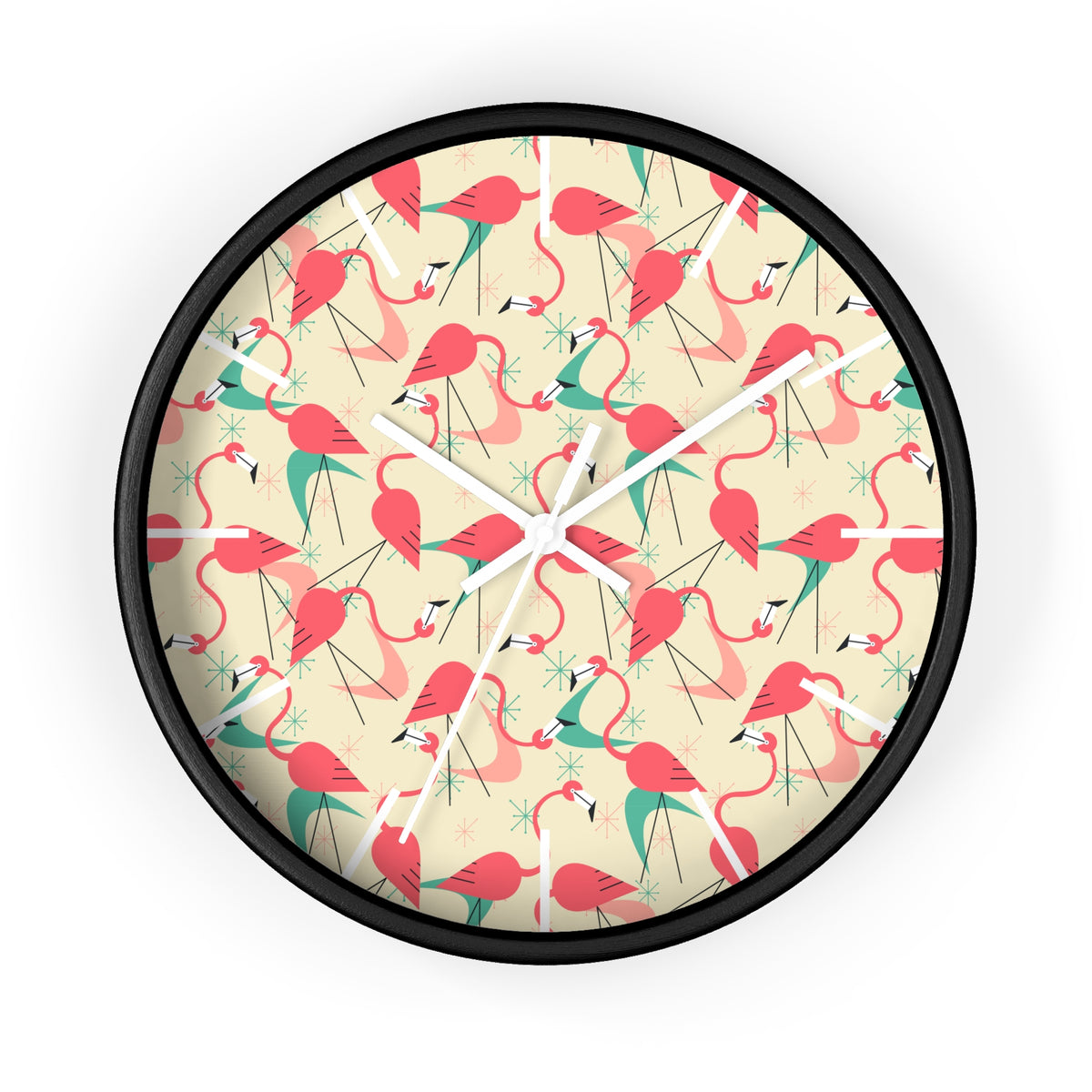 Mid Century Modern Flamingo Wall Clock, Kitschy Quirky Dancing Flamingos Fun Home Decor for Retro Summer Vibes - Mid Century Modern Gal