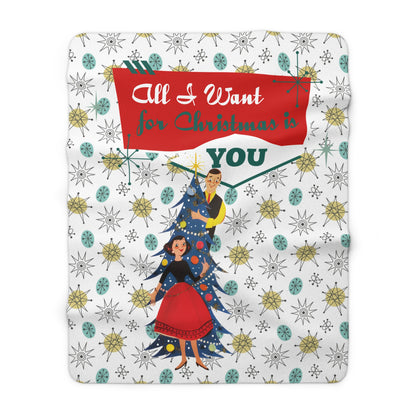 Retro Vintage Kitschy Christmas Blanket, All I Want For Christmas Is You