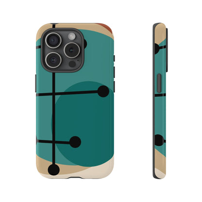 Mid Century Mod, Geometric, Retro Beige Teal Blue, Smart Phones Tough Phone Cases