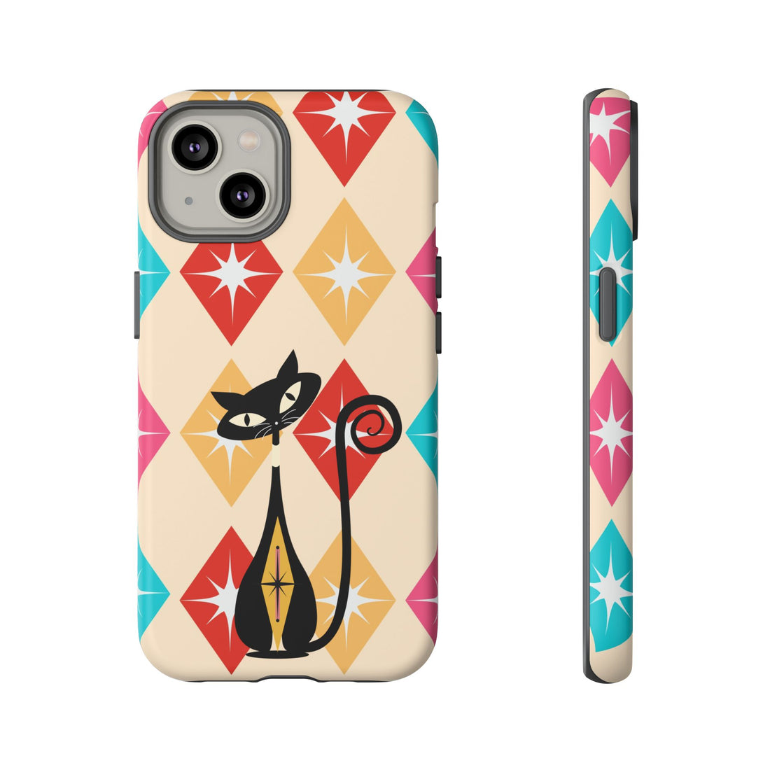 Mid Century Modern Atomic Cat, Atomic 50s Diamonds Retro Phone Tough Cases - Mid Century Modern Gal