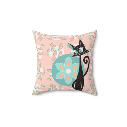 Atomic Cat, Groovy Retro Mid Century Modern Coral Pink, Blue, Orange, Hipster Pillow And Insert