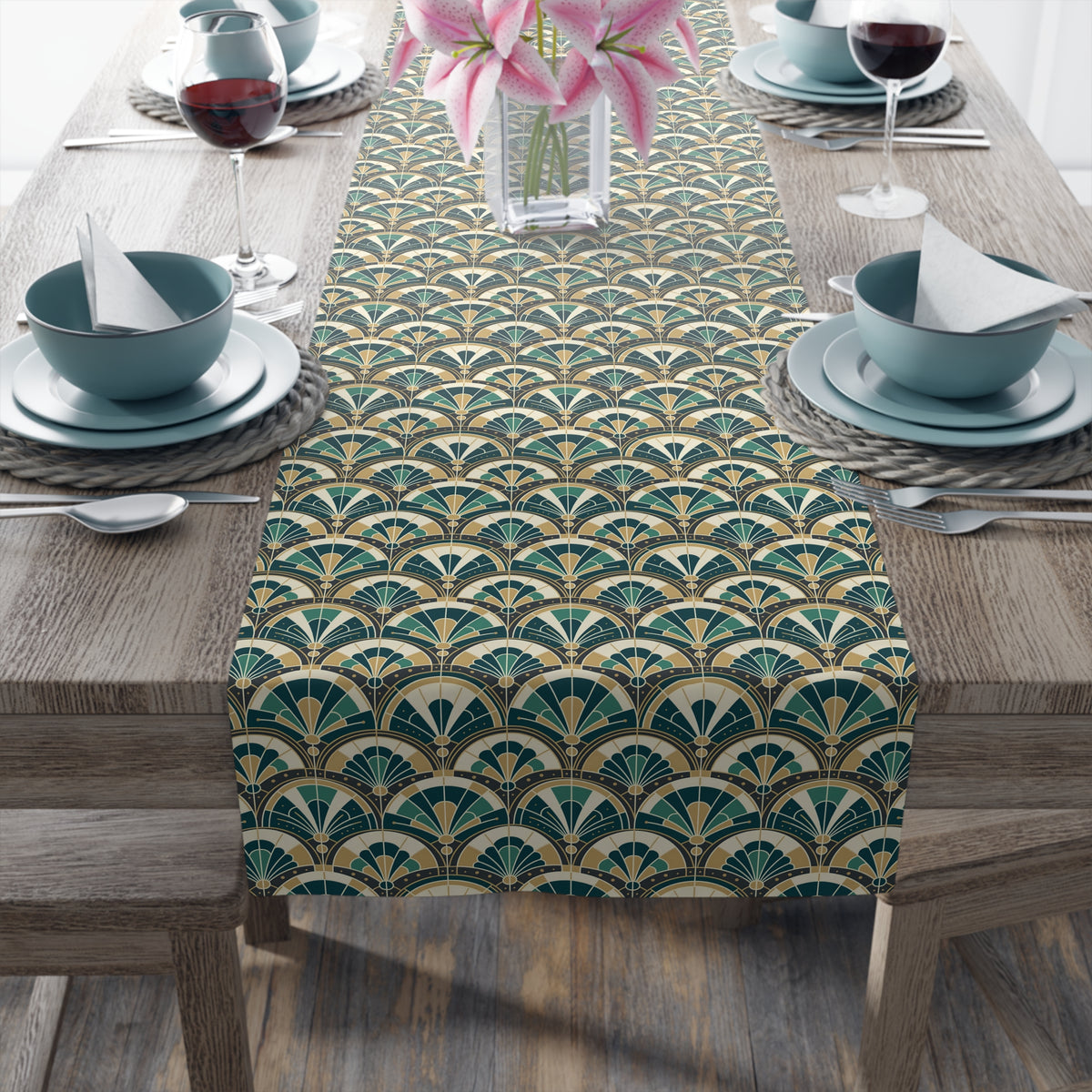 Art Deco Peacock Inspired Table Runner - Mid Century Modern Gal