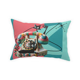 Atomic Cat Quirky Retro Rotary Phone, Kitschy Mid Mod, Pink, Aqua, Teal Broadcloth Pillow - Mid Century Modern Gal