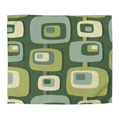 Mid Century Modern, Geometric, Groovy Green, Beige, Abstract, 60s 70s Retro, Mid Mod, MCM Duvet Cover