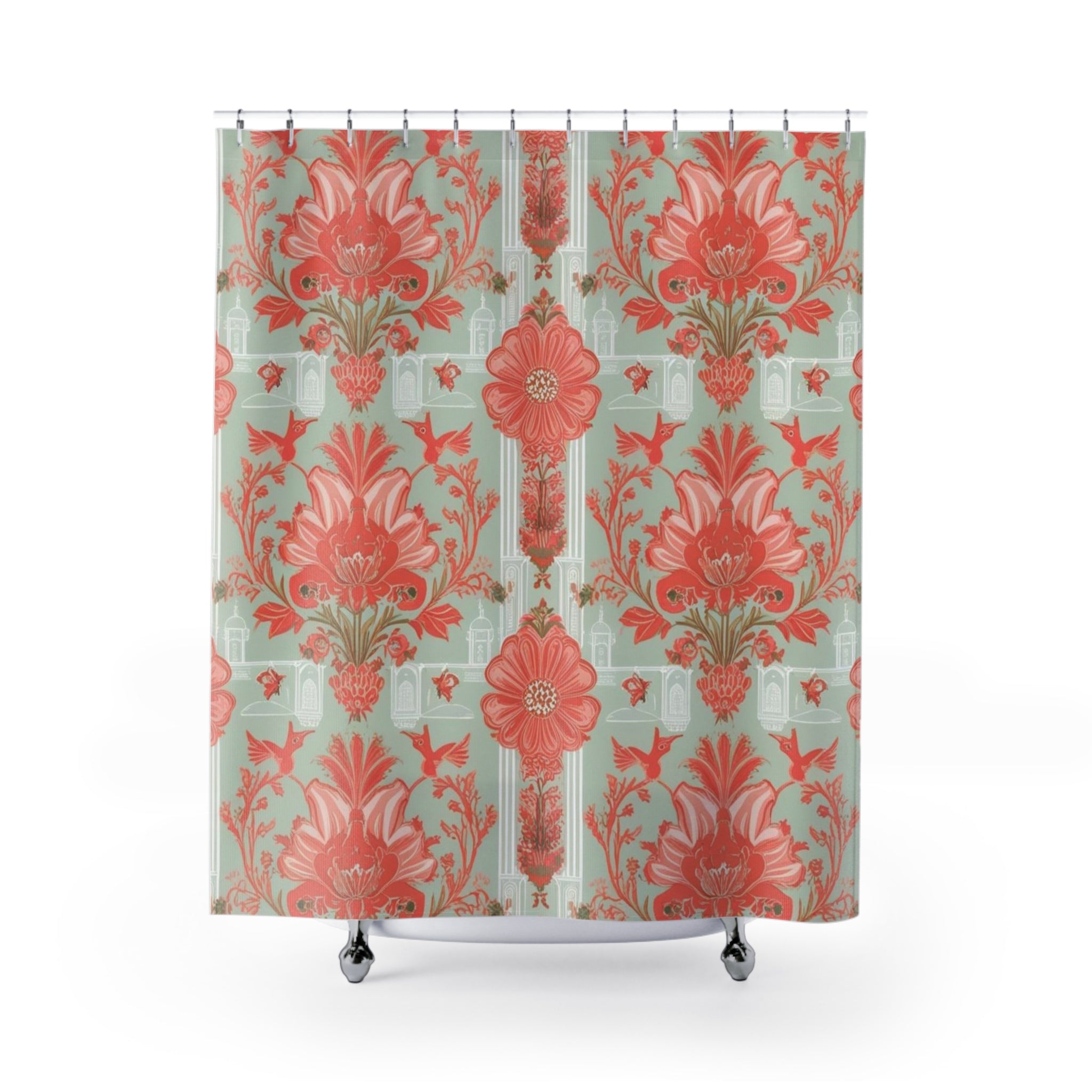 Chinoiserie Floral Elegance Shower Curtain - Vintage Inspired Design for a Chic Bathroom - Mid Century Modern Gal