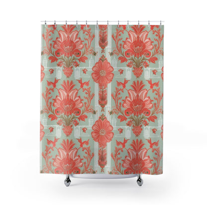Chinoiserie Floral Elegance Shower Curtain - Vintage Inspired Design for a Chic Bathroom - Mid Century Modern Gal