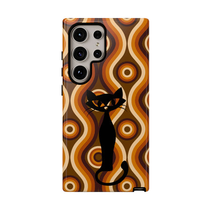 Retro Phone Case, Groovy Brown, Atomic Kitsch Cat Tough Smart Phone Cases