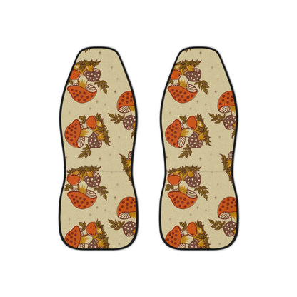 60s 70s Merry Mushroom Retro Car Seat Covers, Orange Brown Groovy Hippie, Hipster Car Accessories