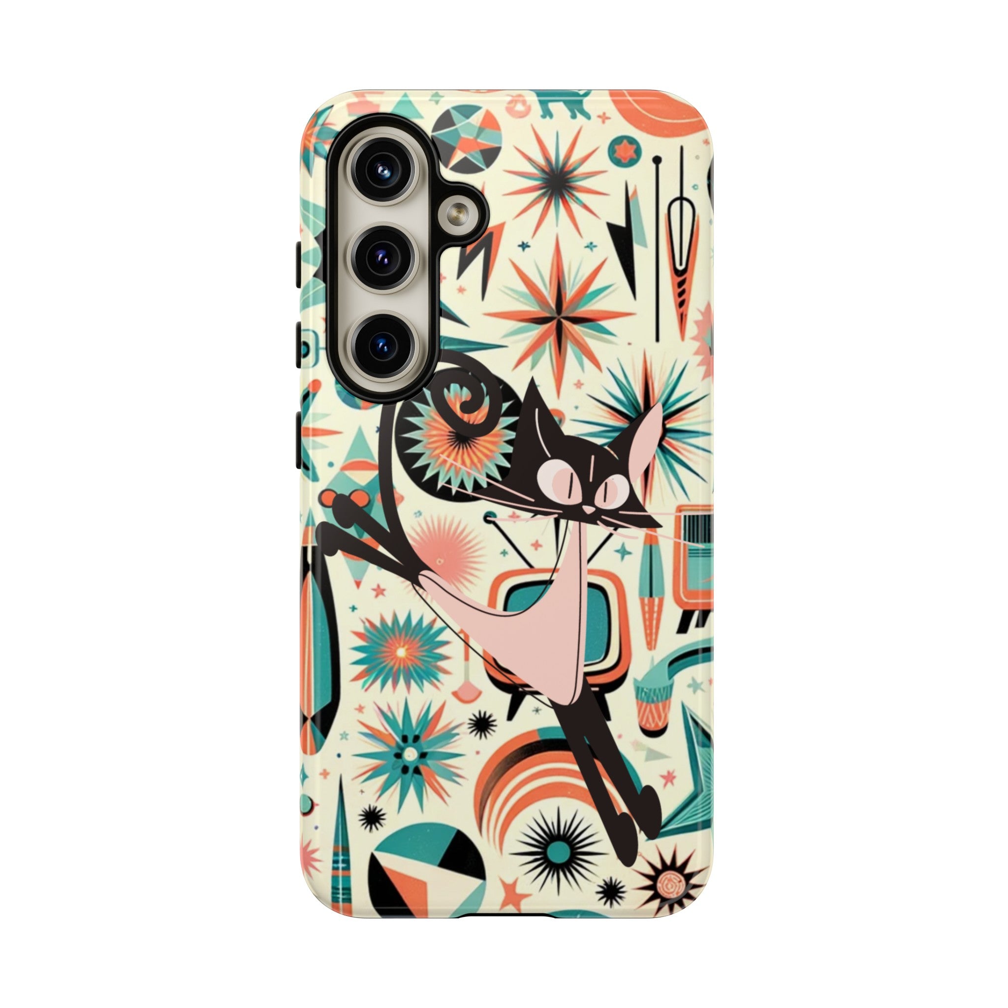 Atomic Kitty Boomerang Space Kitty Mid Century Modern Samsung, Smart Phone, Tough Cases