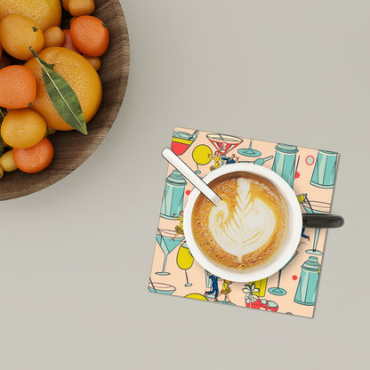 Mid Century Modern Martini Kitschy Mod Square Ceramic Coasters Set of 6 - Mid Century Modern Gal