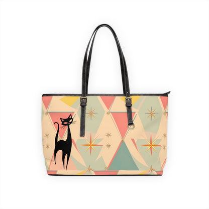 Atomic Cat Mid Century Modern Starburst Chic Cat Print Shoulder Bag - Stylish &amp; Playful Tote - Mid Century Modern Gal