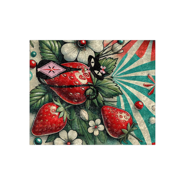 Vintage Strawberry Crushed Velvet Blanket, Cozy Home Décor, Retro Style Throw, Ideal for Gift, Floral Throw for All Occasions