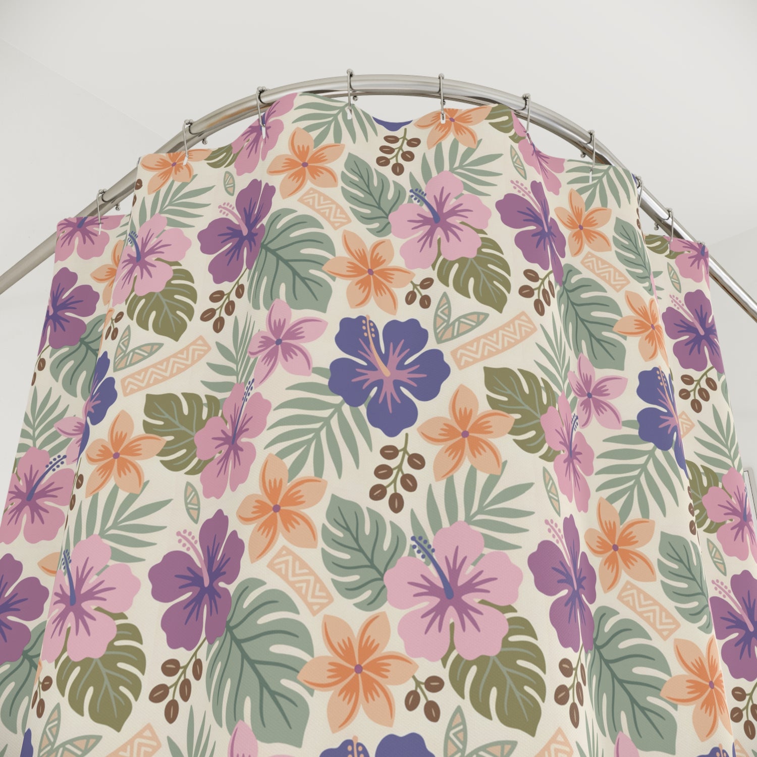 Retro Tropical Tiki Summer, Hawaiian Hibiscus Purple Shower Curtain - Mid Century Modern Gal
