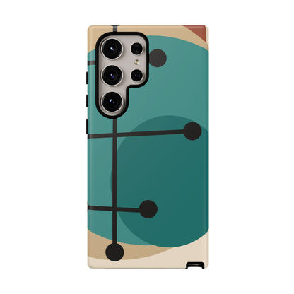 Mid Century Mod, Geometric, Retro Beige Teal Blue, Smart Phones Tough Phone Cases