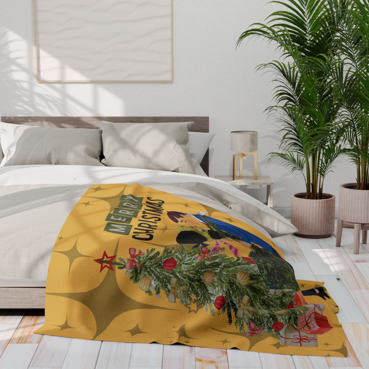 Retro Holiday Kitsch, Vintage Christmas Fleece Blanket - Merry Christmas Holiday Throw - Mid Century Modern Gal