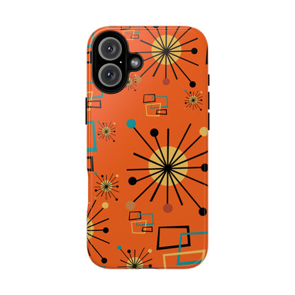 Mid Century Modern Sinatra Orange, Starburst, Geometric Funky Fun Tough Phone Case