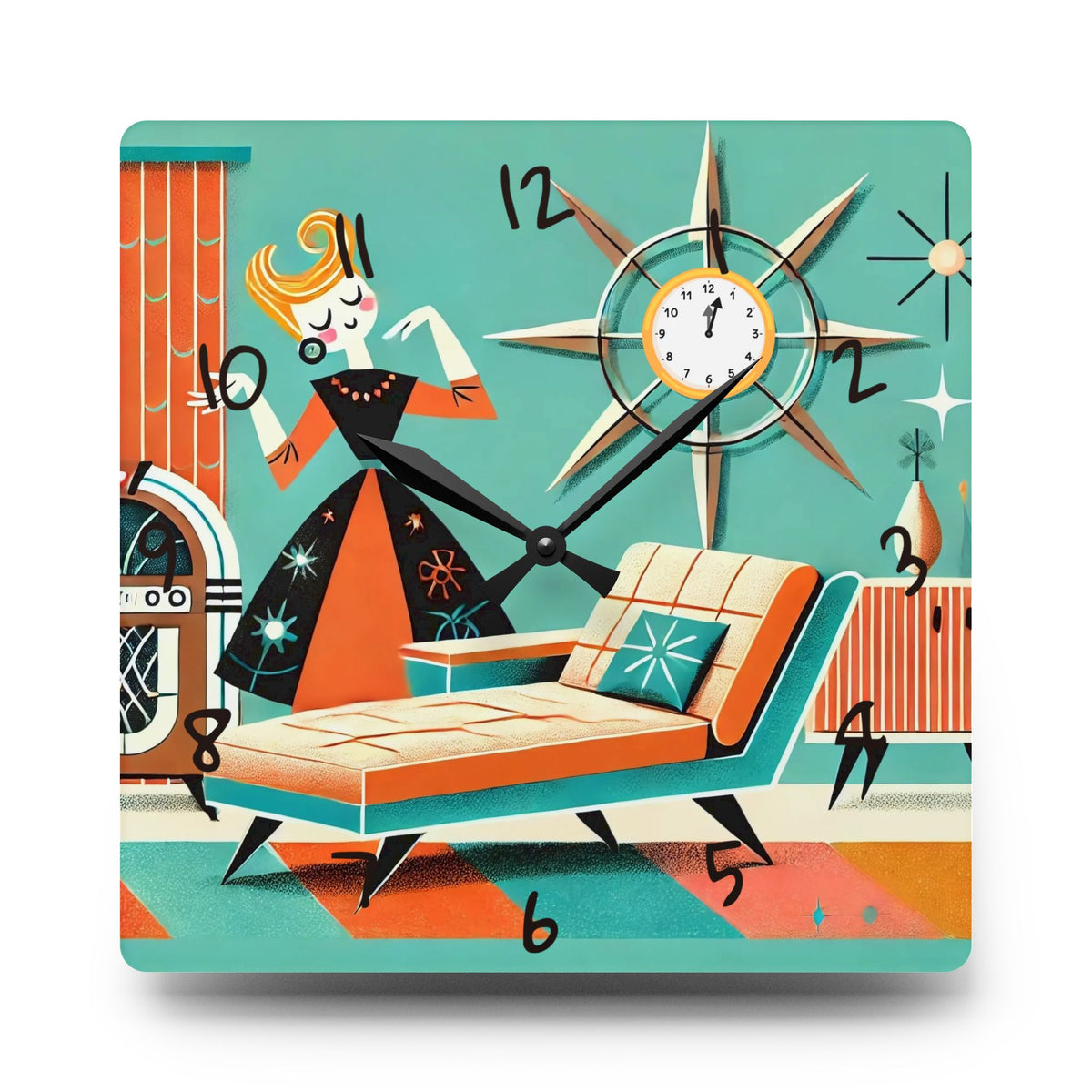 Mid Century Modern Wall Clock, Kitschy Mod Gal, Dance Like No One Is Watching Retro Mid-Century Modern Acrylic Wall Clock - Vintage Home Decor - Mid Century Modern Gal