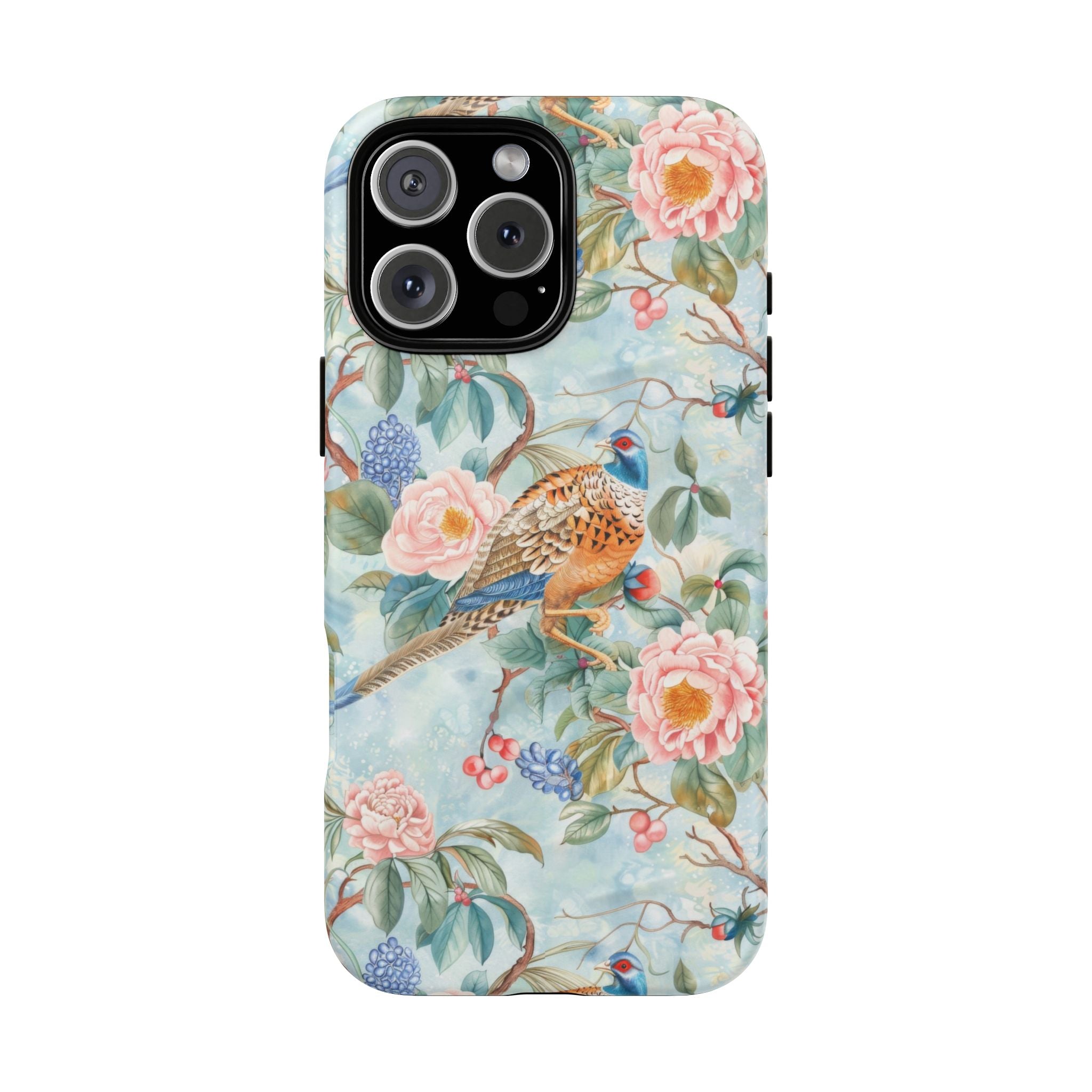 Chinoiserie Designed Floral Pheasant Phone Case with Bird Design