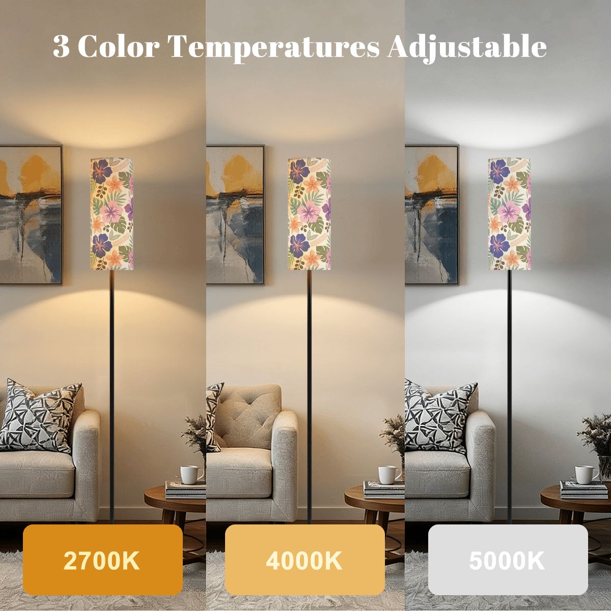 Retro Tropical Tiki Summer, Hawaiian Hibiscus Purple Slim Floor Lamp - Mid Century Modern Gal