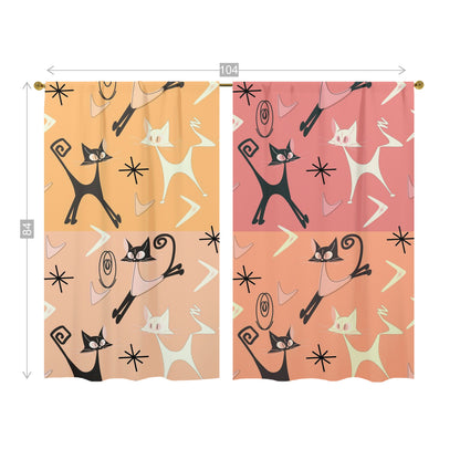 Atomic Cat, Kitschy Whimsical Patchwork Mid Mod Window Curtains (two panels)Window Curtains (two panels)