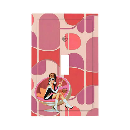 Mid Mod 60s Retro Gal Martini Sipping, Pink Geometric Designed Modern Switch Cover - Mid Century Modern Gal