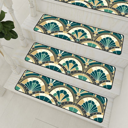 Art Deco Peacock Inspired Non Slip Carpet for Stairs Treads