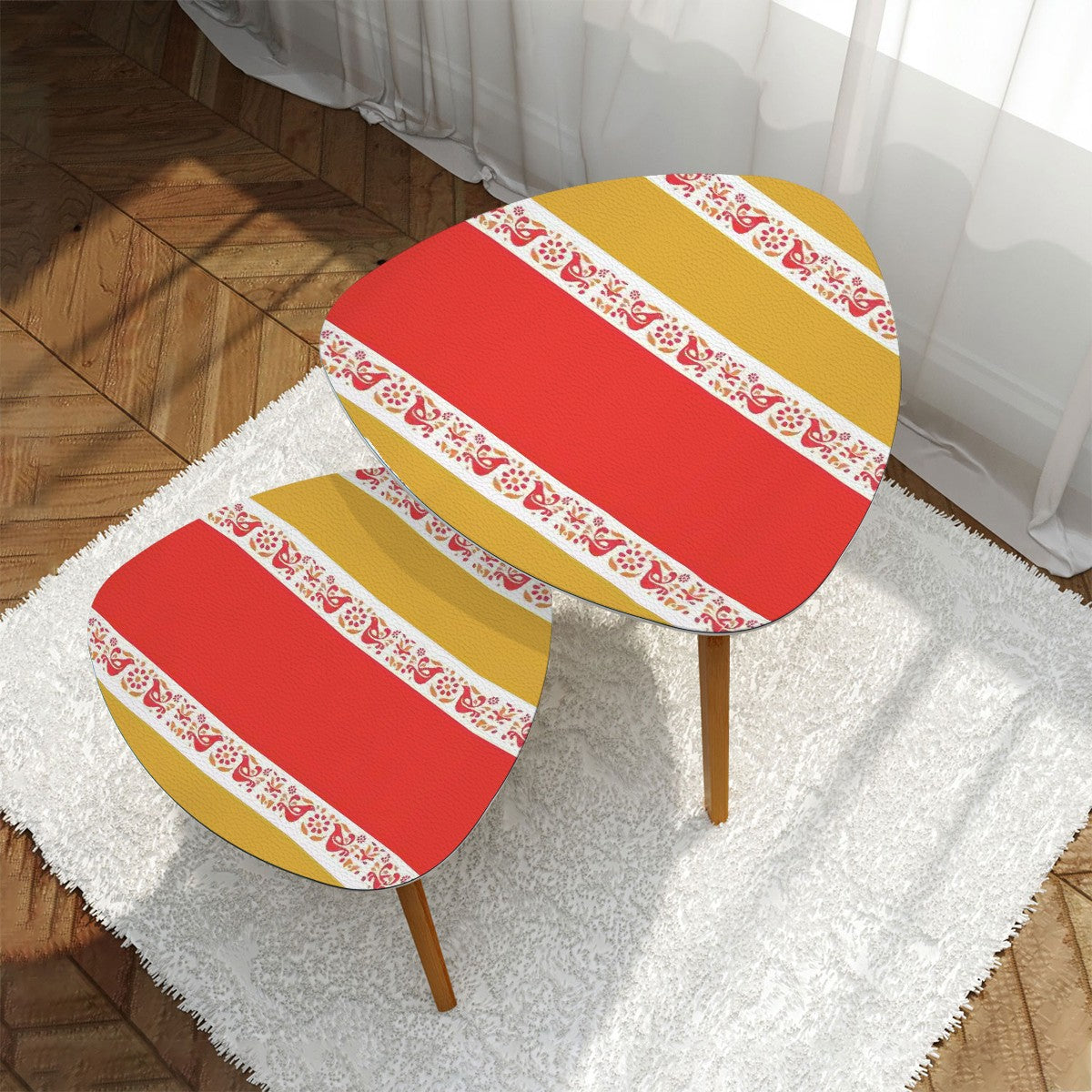 Pyrex Lover Collector Friendship Mustard Yellow, White, Burnt Red Nesting Tables - Mid Century Modern Gal