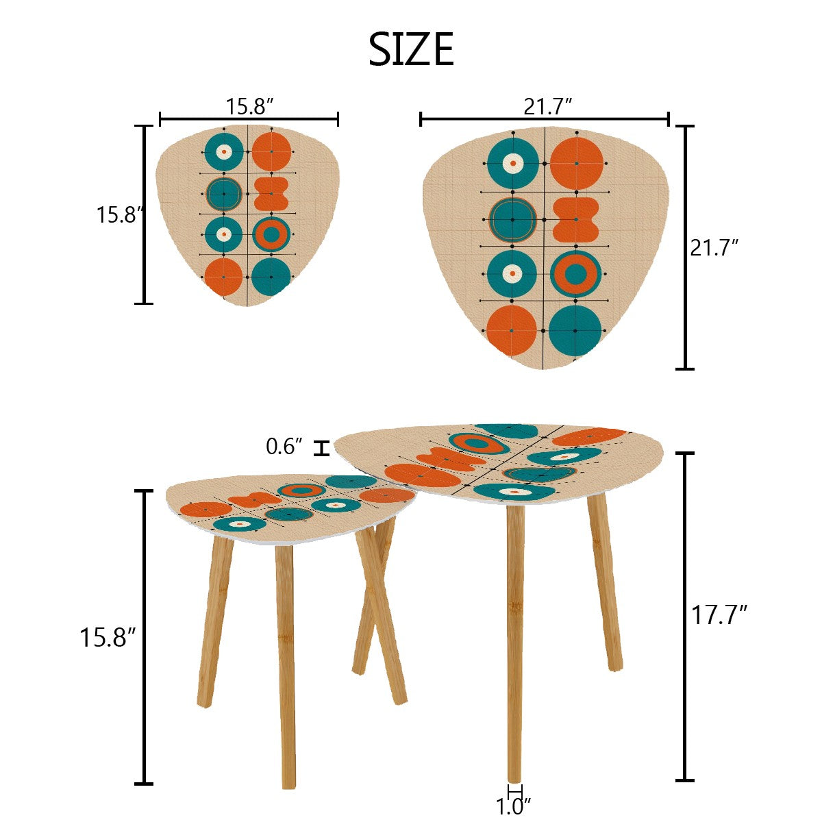 Mid Century Modern Minimalist Geometric Orange Teal Mid Mod Nesting Tables - Mid Century Modern Gal