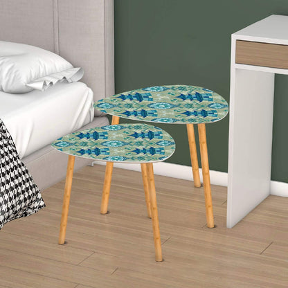 Chinoiserie Pagoda Green Blue Floral Elegant Modern Nesting Tables - Mid Century Modern Gal
