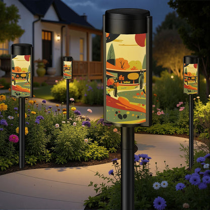 Mid Century Modern Scandinavian Fall Seasonal Mod Atomic Cat Garden Outdoor Solar Lights - Mid Century Modern Gal