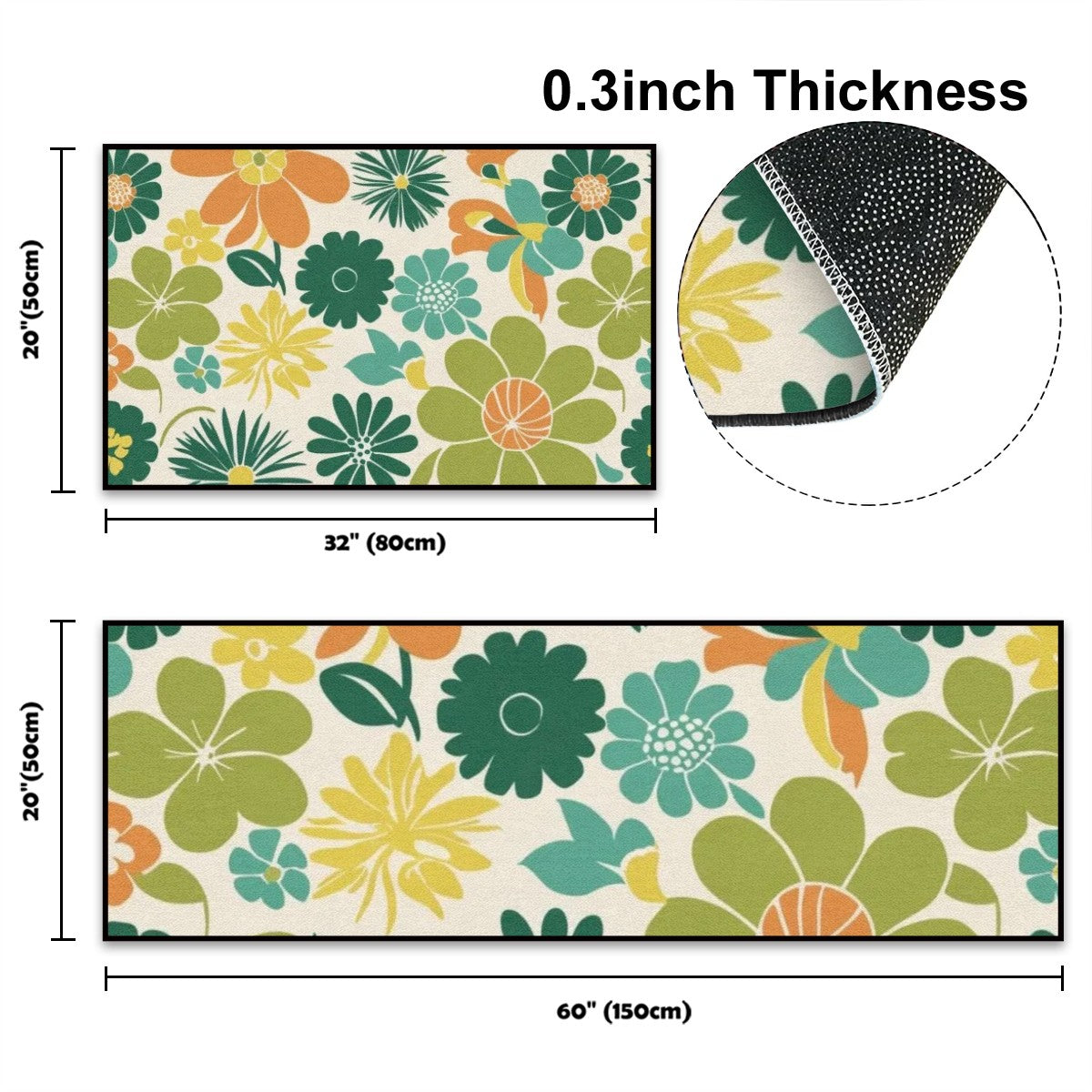 Mid Mod Flower Power 70s Groovy Kitchen Area Rug Set for Floor Non-Slip Washable - Mid Century Modern Gal