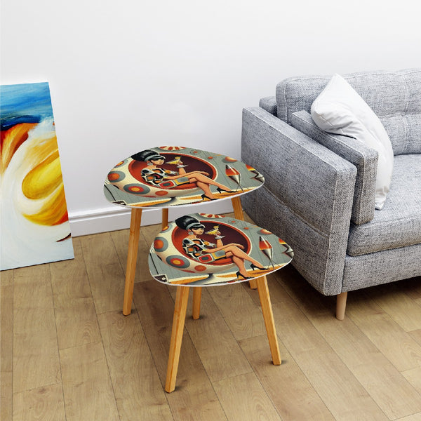 60s Mod Gal Cocktail Nesting Tables, Retro Mid Century Modern Furniture
