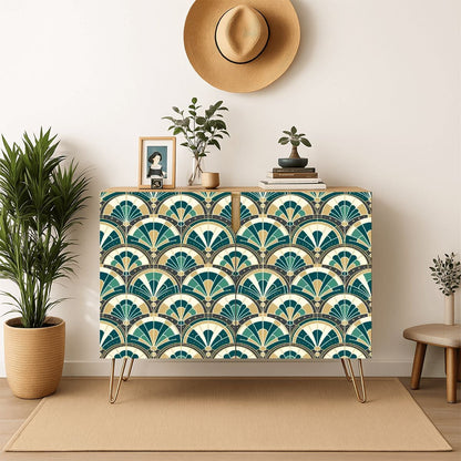 Art Deco Peacock Inspired Wooden Storage Cabinet - Mid Century Modern Gal
