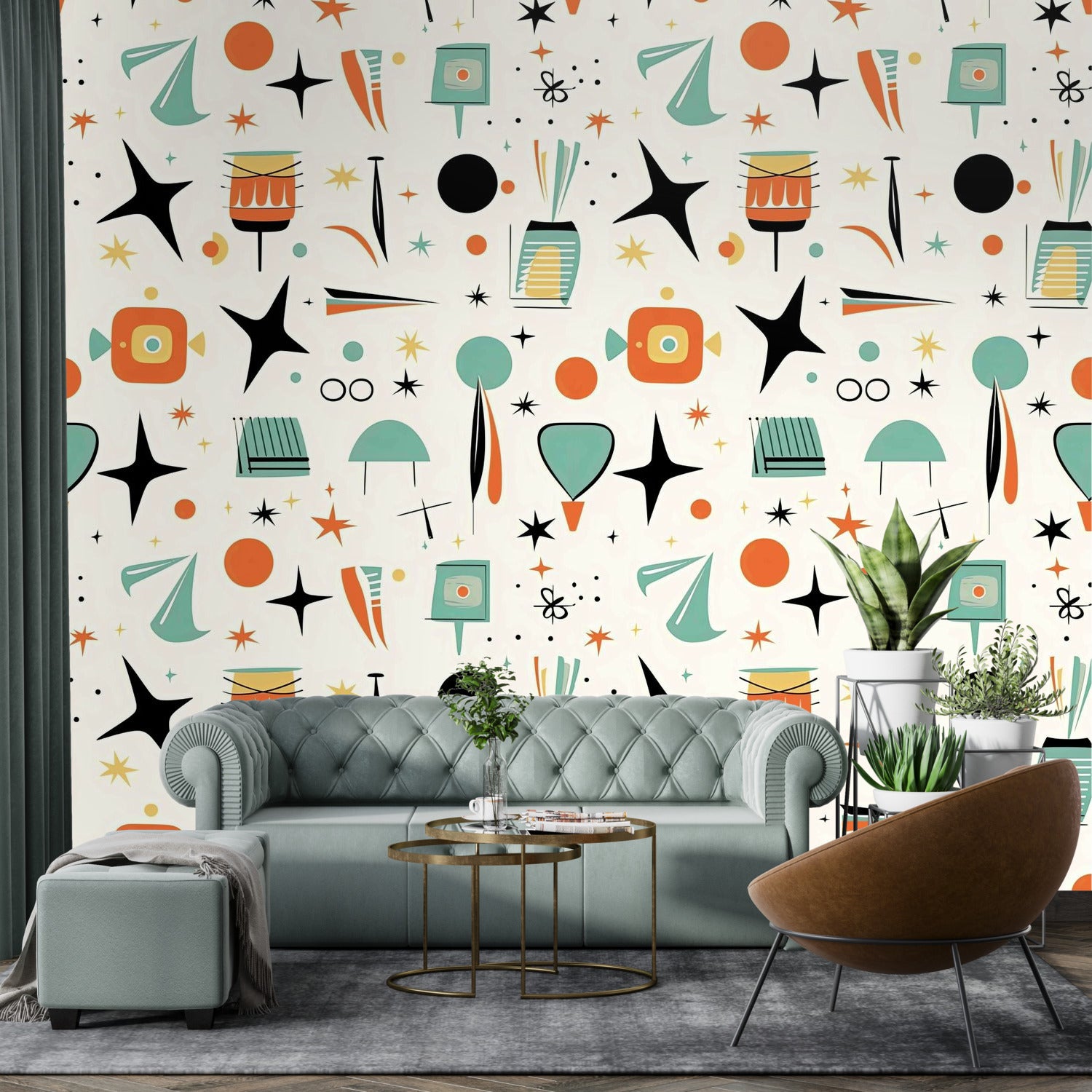 Mid Century Modern Wallpaper Wall Murals, Peel And Stick Starbursts Retro Designs - Mid Century Modern Gal