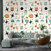 Mid Century Modern Wallpaper Wall Murals, Peel And Stick Starbursts Retro Designs - Mid Century Modern Gal