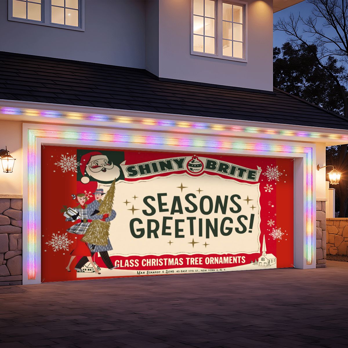 Vintage Shiny Brite Retro Christmas Ornaments Garage Door Banner Backdrop - Mid Century Modern Gal