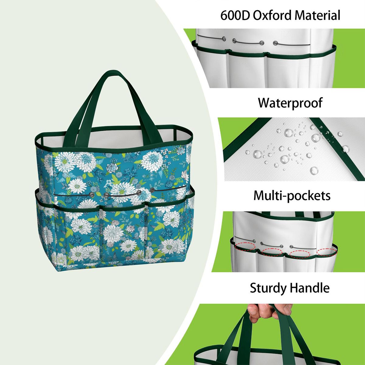 Chinoiserie Floral Teal Green White Elegant Garden Tool Bag