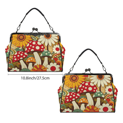 Retro Groovy Mushroom Funky Mod Kisslock Crossbody Purse - Mid Century Modern Gal