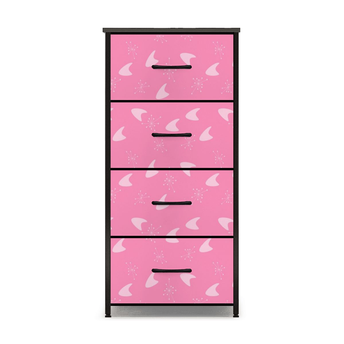 Atomic Boomerang and Starbursts Mid Mod Pink Retro 4-Drawer Dresser - Mid Century Modern Gal