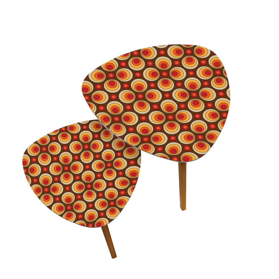 Retro Groovy Space Orbs, Mid Mod Orange Brown Yellow Hip Nesting Tables For MCM Living Room, Bedroom - Mid Century Modern Gal