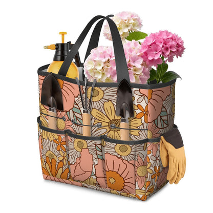 70s Floral Pink Orange Garden Tool Bag - Mid Century Modern Gal