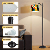 Pop Art Black Atomic Cats, Red Blue Yellow, Arc Floor Lamp - Mid Century Modern Gal