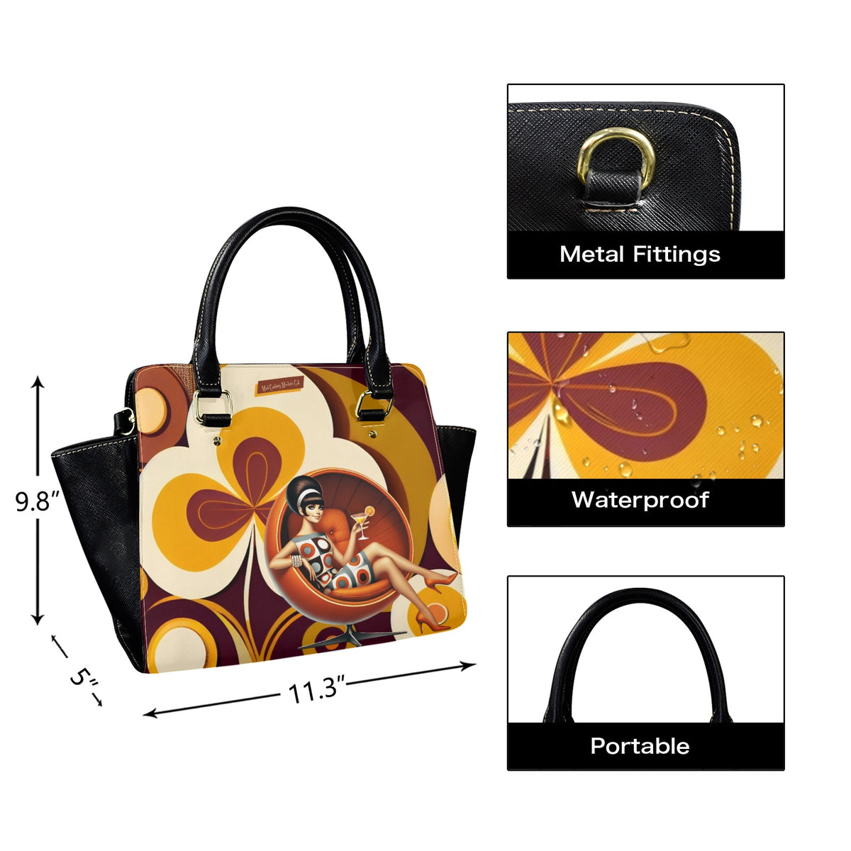 Mid Mod 60s Gal Retro Flower Power Rivet Shoulder Bag Hand Bag - Mid Century Modern Gal
