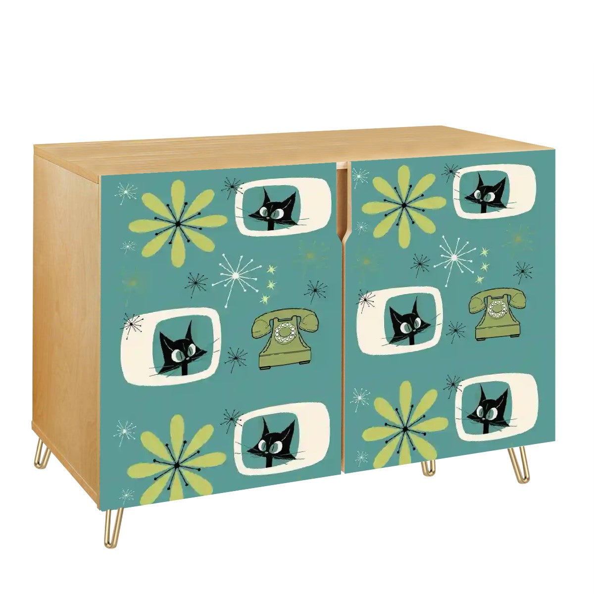 Mid Century Modern Storage Cabinet With Atomic Kitties Retro Wooden Storage Cabinet - Mid Century Modern Gal